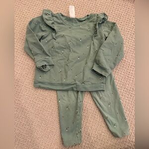 Carter's Green Floral Outfit Set with Ruffle Detail